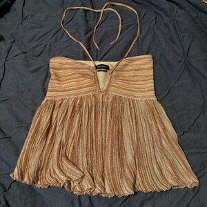Isabel Marant Italy 36 S Halter Tie Sparkly Top Shirt V-Neck Pink Gold